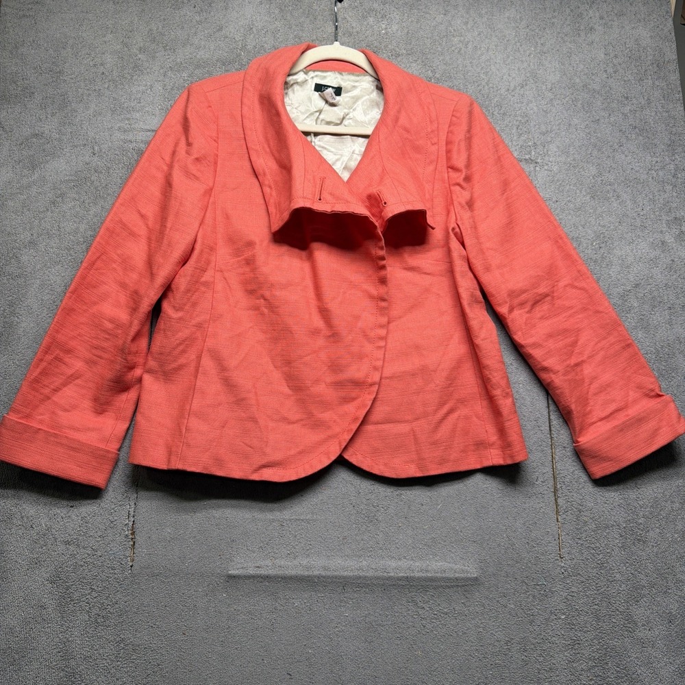 J.Crew Linen Blend Blazer Coral Orange Cropped Jacket Women 8